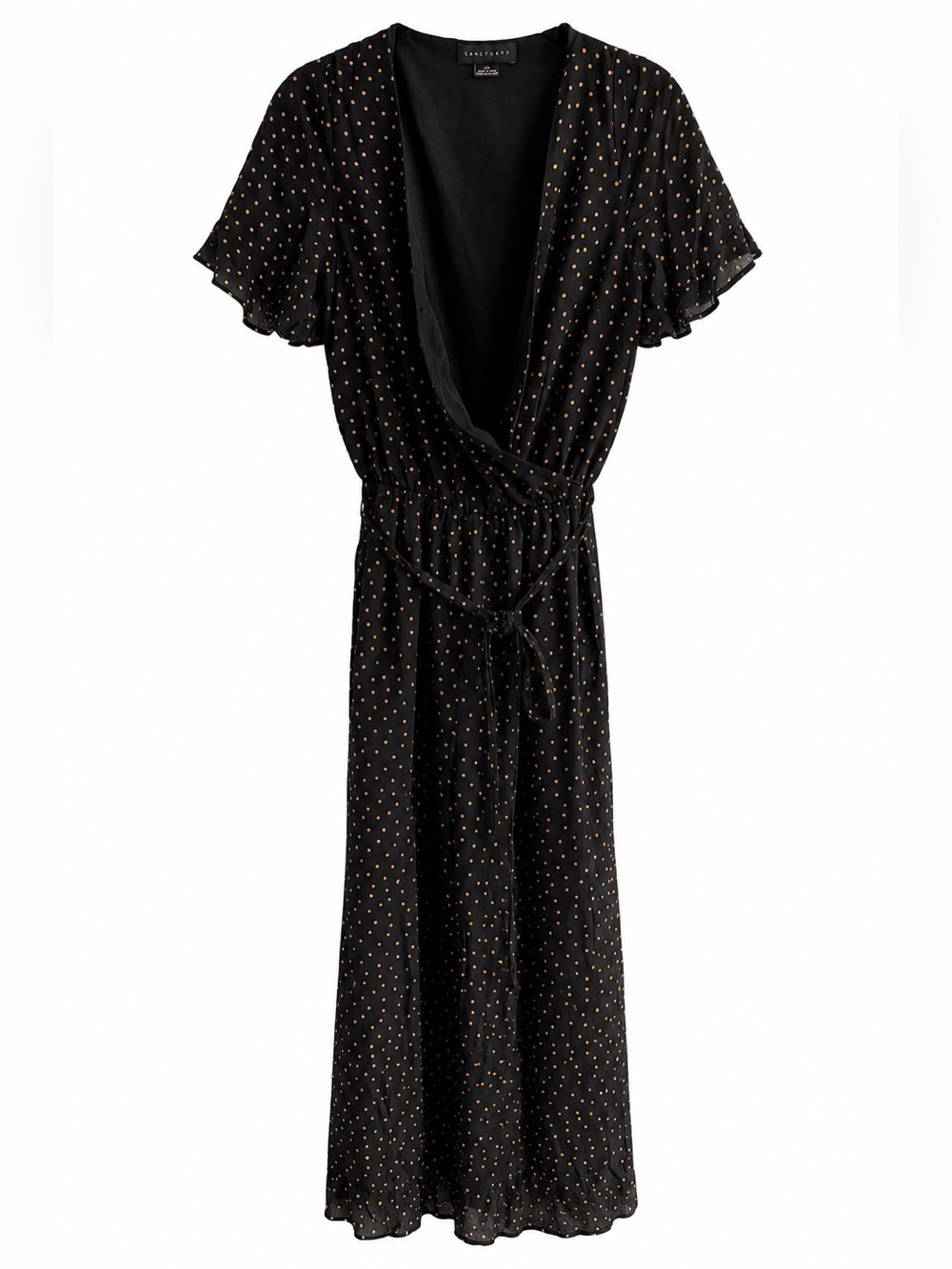 Sanctuary Black & Rust Polka Dot Wrap Jumpsuit - Size XS